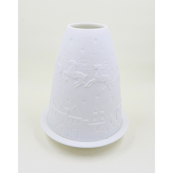 Lithophane Fairy Lamp Santa Claus Reindeer In Flight White Bisque Candle Holder - Picture 3 of 8